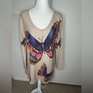 American twist Butterfly Print Long Sleeve Top size XL